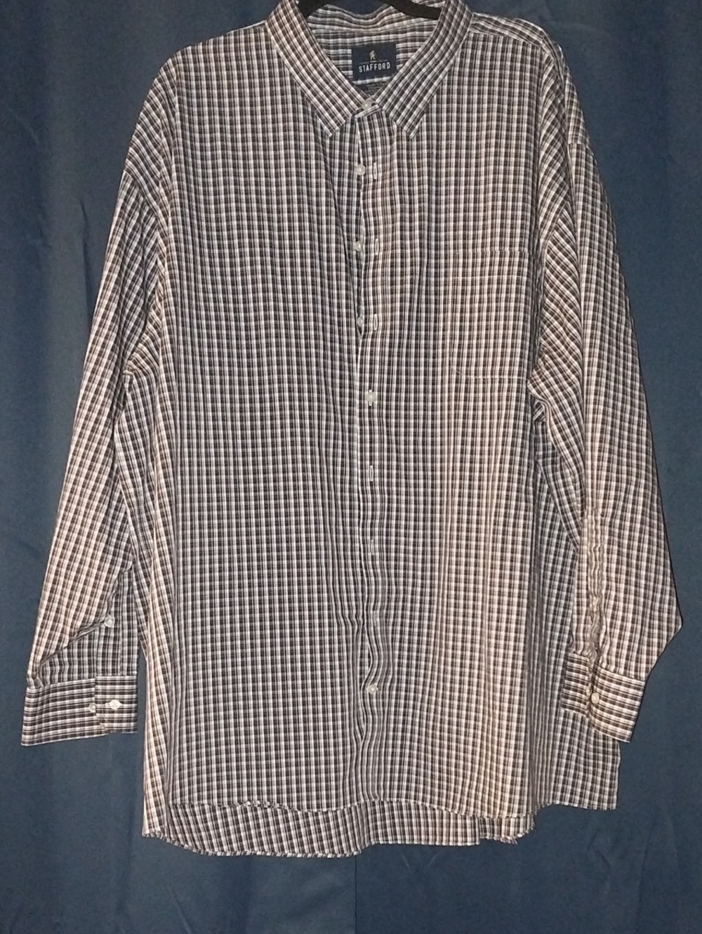 Stafford Men's Blue And Red and White Plaid Button-Down Shirt